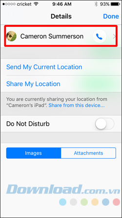 Chạm vào tên liên lạc