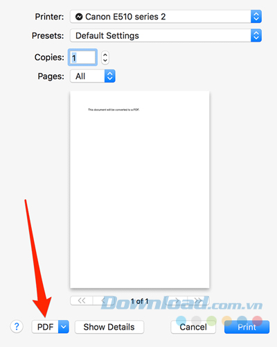 Nhấp vào nút Print