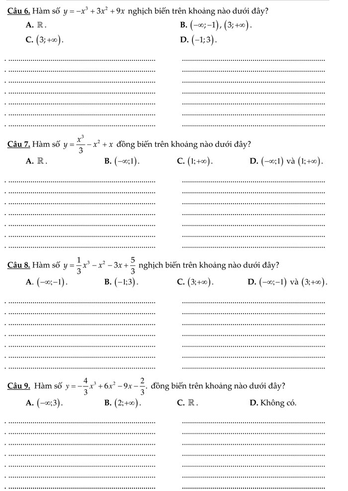 Bài tập trắc nghiệm môn Toán lớp 12