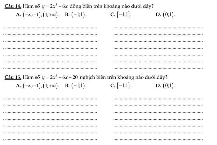 Bài tập trắc nghiệm môn Toán lớp 12