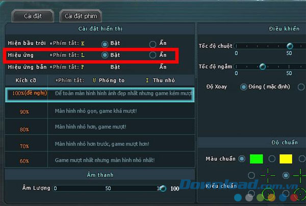 Tắt hiệu ứng game Truy kích