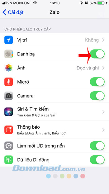 Quyền truy cập danh bạ