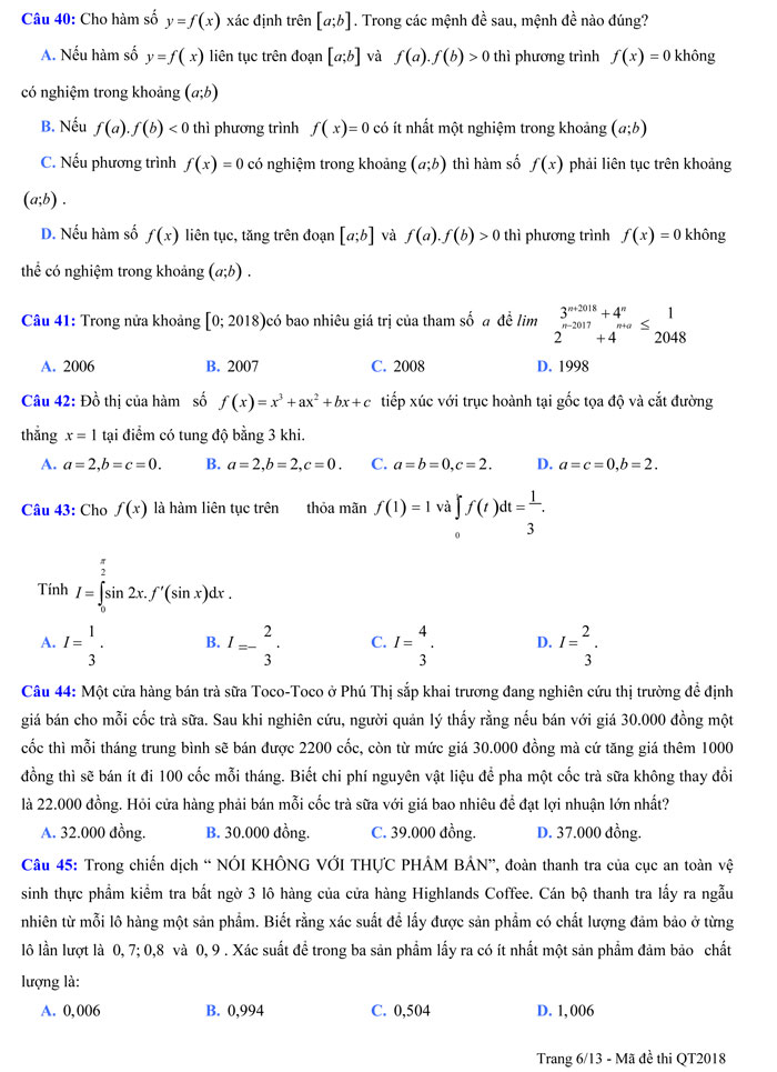 Đề thi thử THPT quốc gia 2018 môn Toán