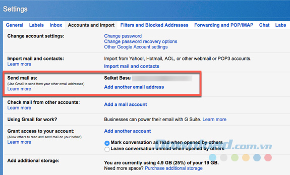 Chọn tab Accounts and Import