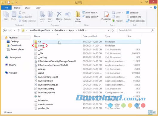 Tiếp tục đến thư mục Game