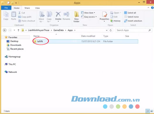 Tiếp tục đến thư mục lolVN