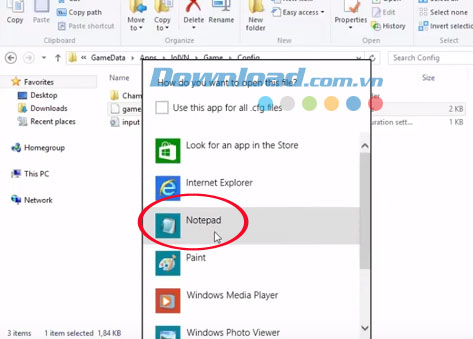Mở file Notepad