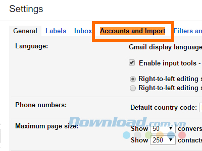 Nhấp vào Accounts and Import
