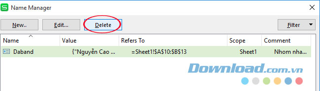 Xóa tên đã đặt