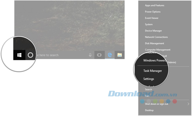 Click chuột phải vào nút Start > Task Manager