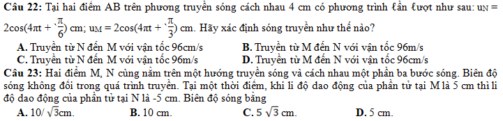 Đề kiểm tra 1 tiết môn Vật lí lớp 12