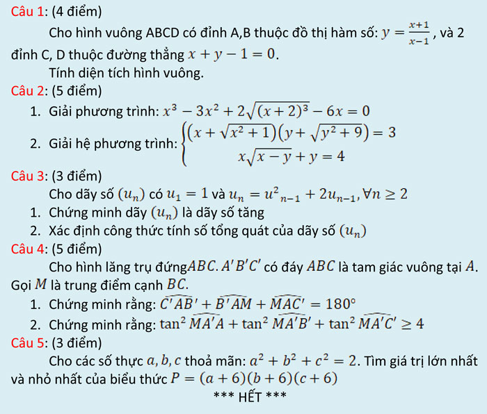 Đề thi học sinh giỏi môn Toán lớp 12