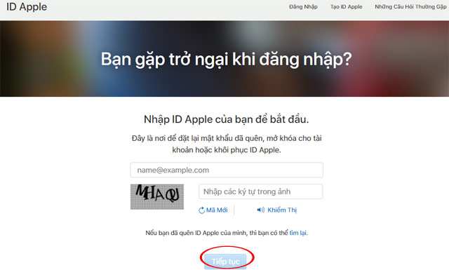 Nhập Email vào