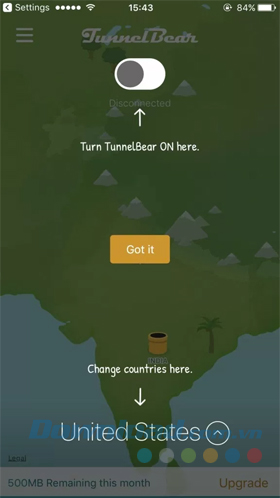 Giao diện TunnelBear