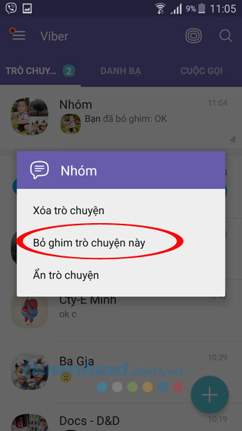 Bỏ ghim trò chuyện