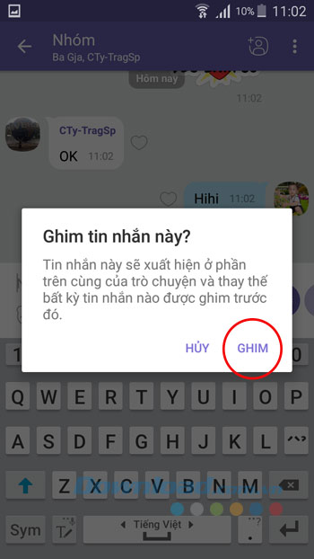 Xác nhận ghim tin nhắn