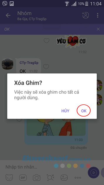 Xác nhận xóa ghim