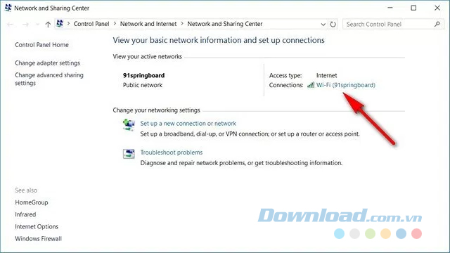 Nhấp vào tên của kết nối đang hoạt động
