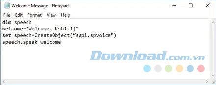 Nhập dòng mã trong Notepad