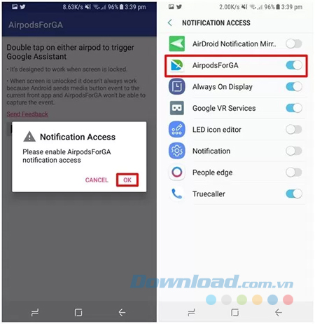 Cấp quyền truy cập thông báo