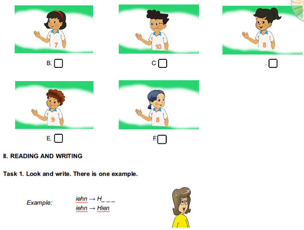 Đề thi giữa kì 1 môn Tiếng Anh lớp 3