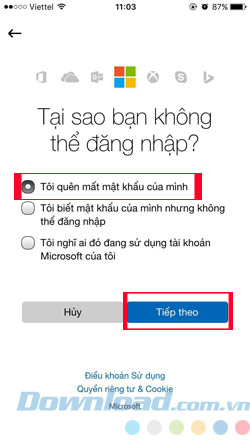 Chọn cách lấy lại mật khẩu