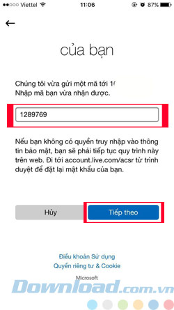 Điền mã xác nhận