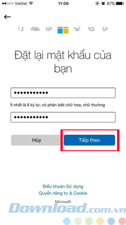 Điền mật khẩu mới