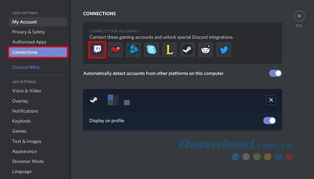 Kết nối Discord với tài khoản Twitch