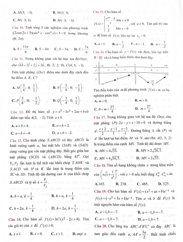 Đề thi thử THPT Quốc gia 2018 môn Toán