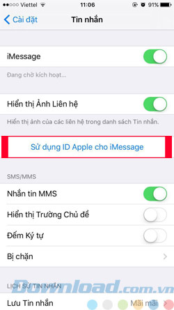 Bật iMessage