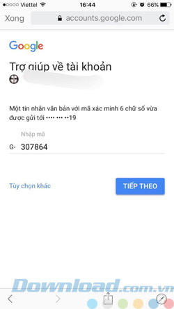 Nhập mã xác nhận