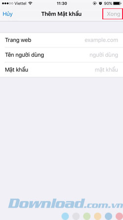 Ghi thông tin tài khoản