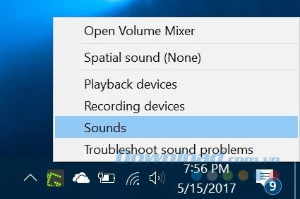 Click vào Sounds