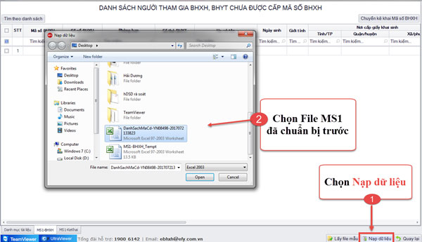 Nạp dữ liệu MS1 vào phần mềm