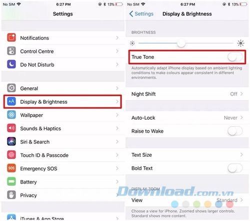 Tắt True Tone qua Settings