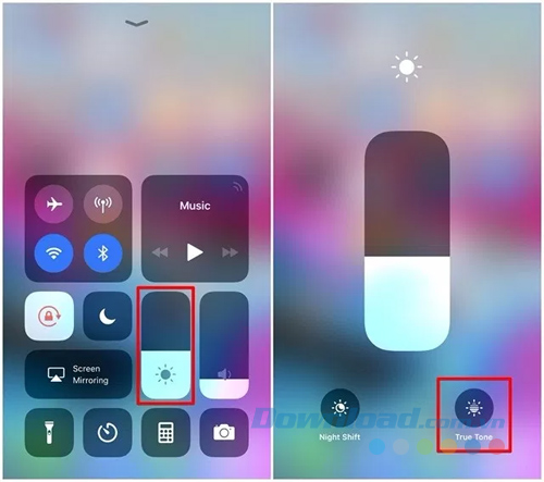 Tắt True Tone qua Control Center