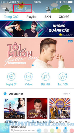 Giao diện NhacCuaTui