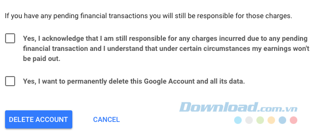 Nhấp vào Delete account