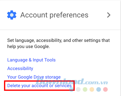 Click vào Delete your account or services