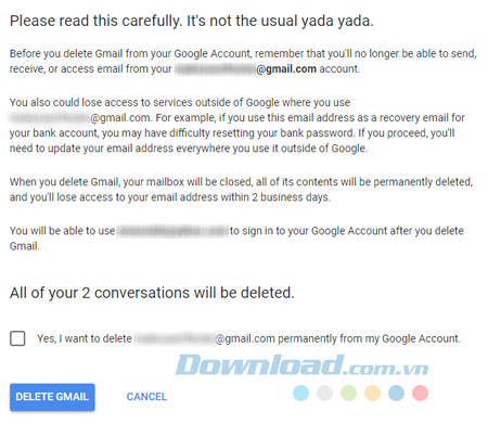 Nhấp Delete Gmail