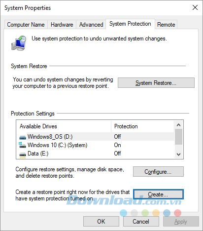 Tạo Restore Point trên Windows 10