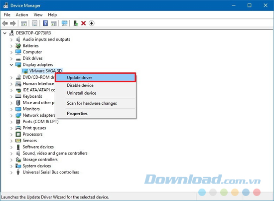 Cài đặt driver đã cập nhật