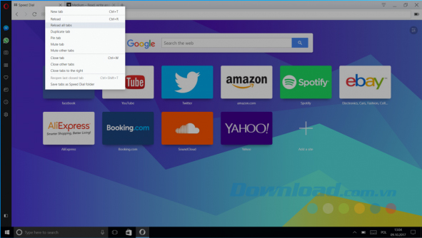 Trình đơn ngữ cảnh Tab có nhiều chức năng hơn