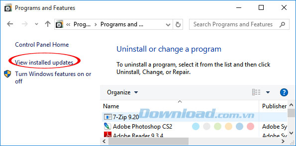 View installed updates
