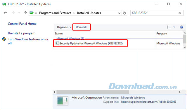 Nhập "KB3132372" vào ô Search