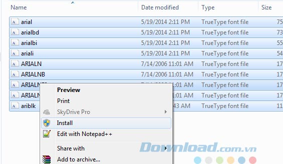 Cài đặt Font chữ