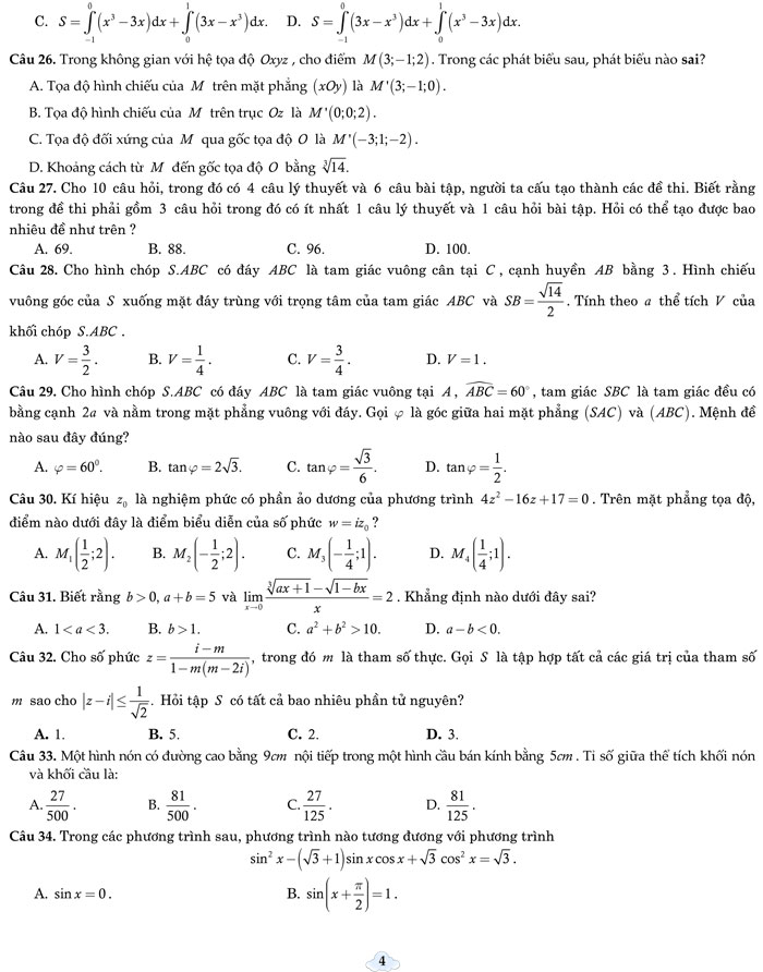 Đề thi thử THPT quốc gia 2018 môn Toán lần 2