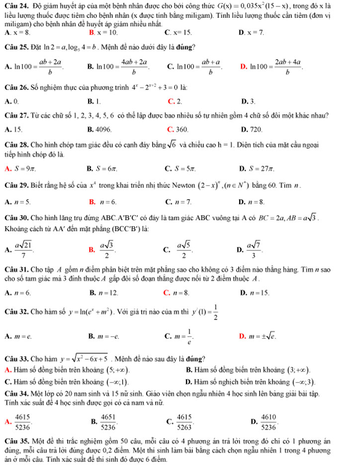 Đề thi thử THPT Quốc gia 2018 môn Toán