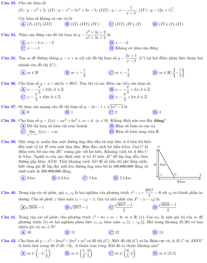 Đề thi thử THPT Quốc gia 2018 môn Toán